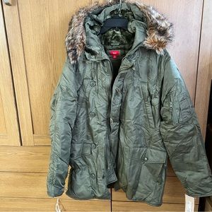 MOSSIMO SUPPLY CO Olive green Mens Parka furry coat BNWT